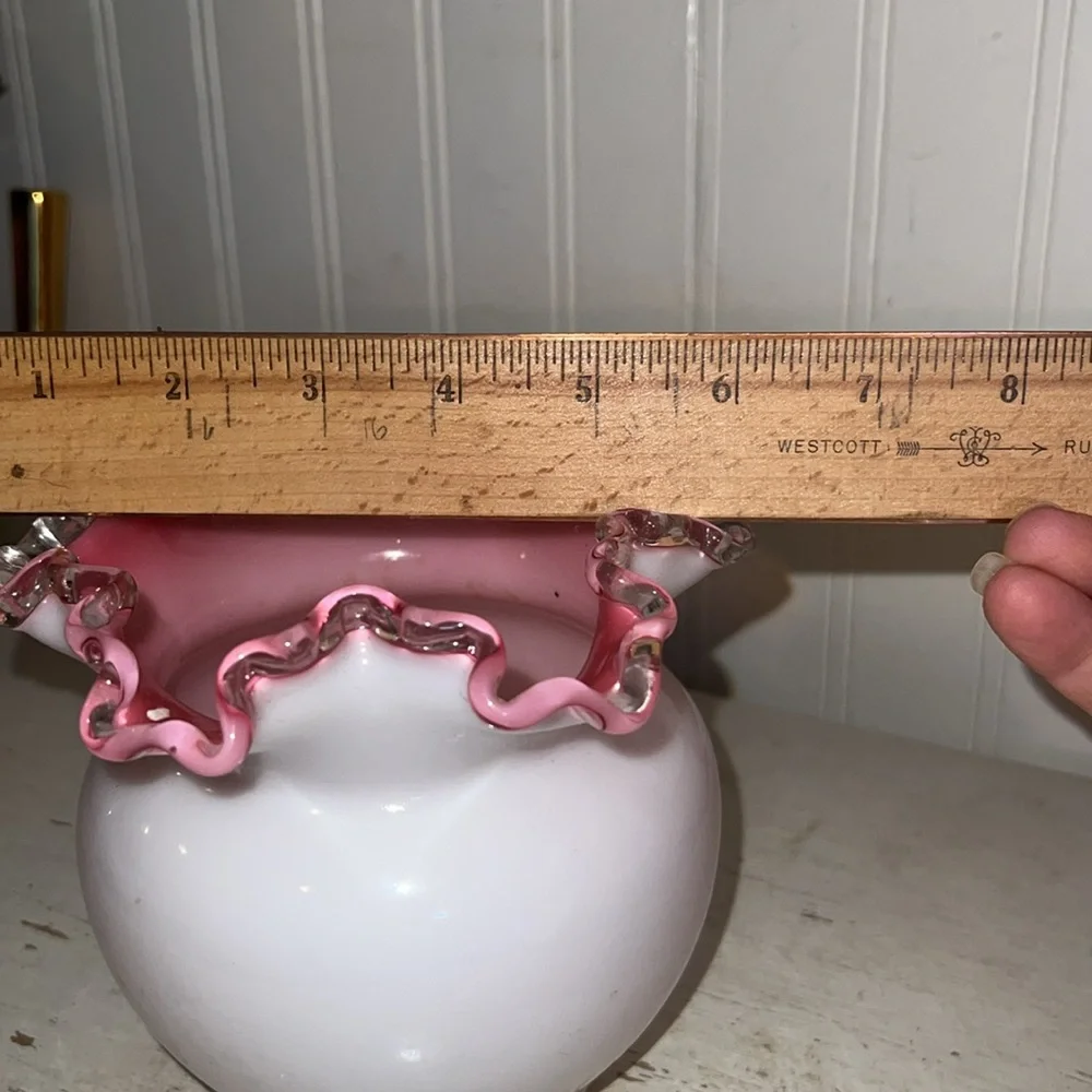 Vintage Fenton Elegant Pink and White Vase ruffled edges
